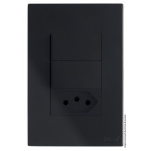 Conjunto Interruptor Duplo Paralelo + Tomada 20A 4x2 - RECTA Preto Black Satin Fosco